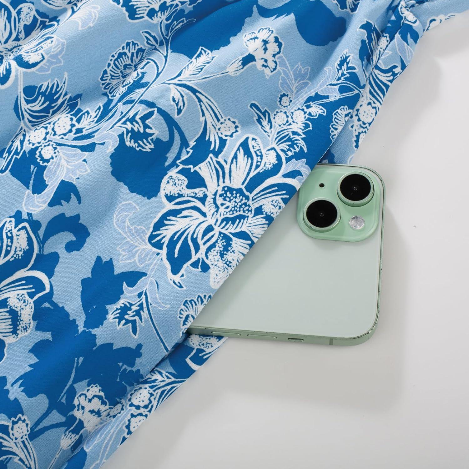imageGRACE KARIN Womens 2026 Summer Maxi Dress Floral Tie Front Spaghetti Strap Casual Boho Beach Flowy Sundress with PocketsBlue White Vine