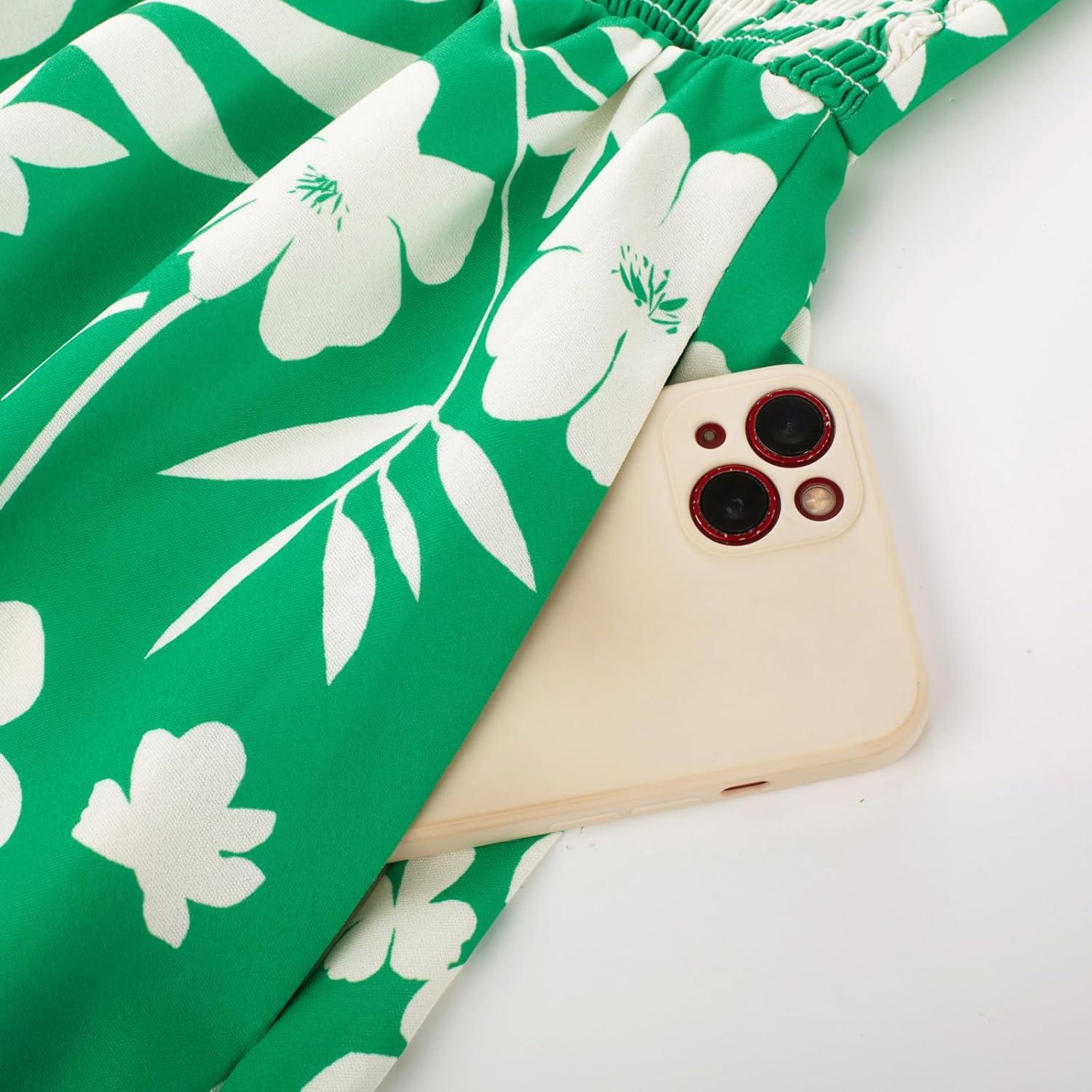 imageGRACE KARIN Womens 2026 Summer Maxi Dress Floral Tie Front Spaghetti Strap Casual Boho Beach Flowy Sundress with PocketsGreen White Floral