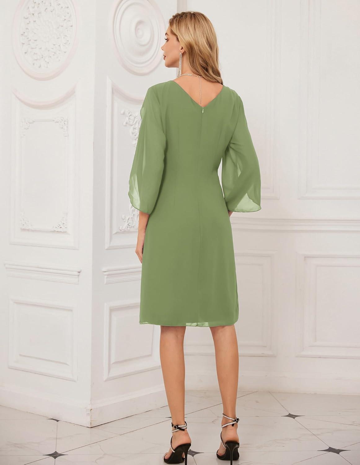 imageGRACE KARIN Womens Chiffon Dresses Flutter Sleeve Party Wedding Cocktail Dress Size 820Army Green