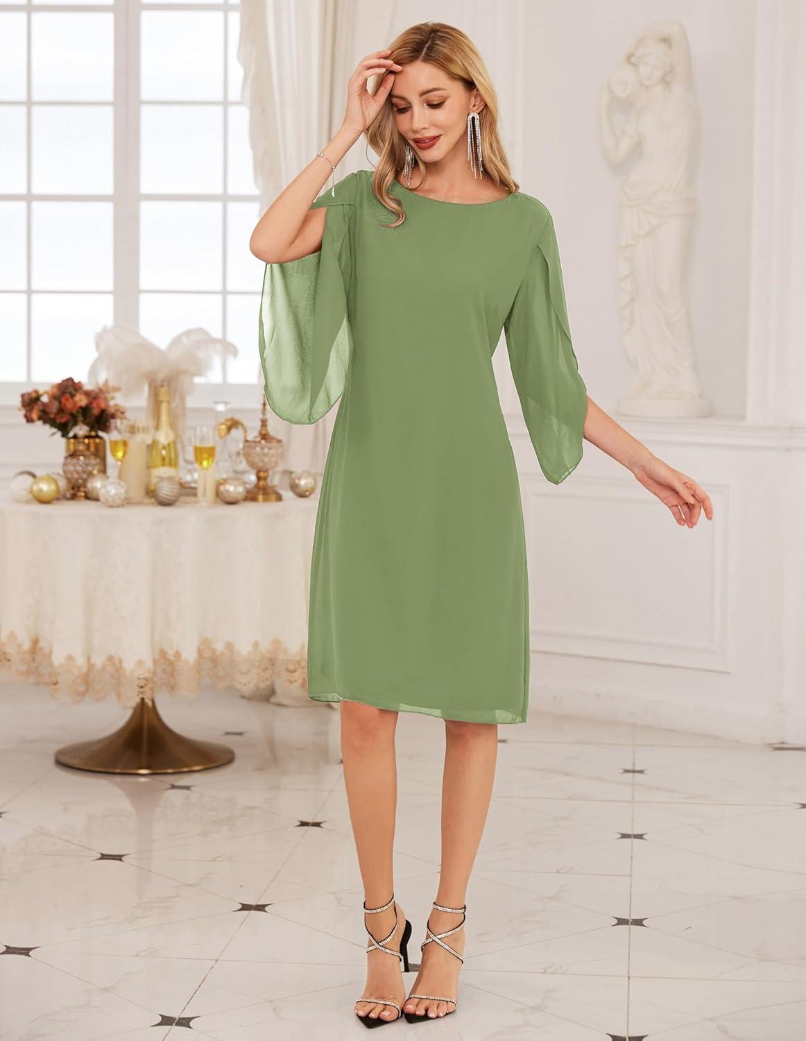 imageGRACE KARIN Womens Chiffon Dresses Flutter Sleeve Party Wedding Cocktail Dress Size 820Army Green