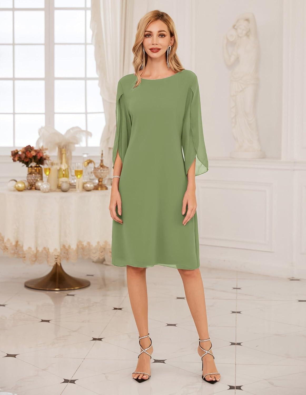 imageGRACE KARIN Womens Chiffon Dresses Flutter Sleeve Party Wedding Cocktail Dress Size 820Army Green