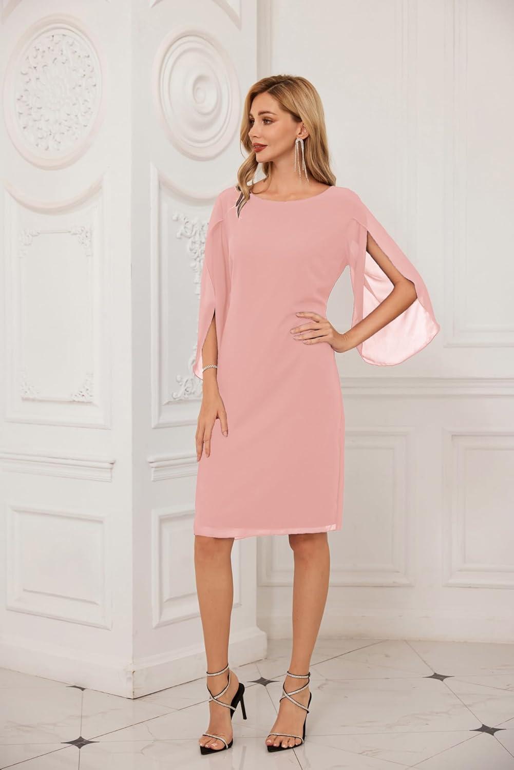 imageGRACE KARIN Womens Chiffon Dresses Flutter Sleeve Party Wedding Cocktail Dress Size 820Baby Pink
