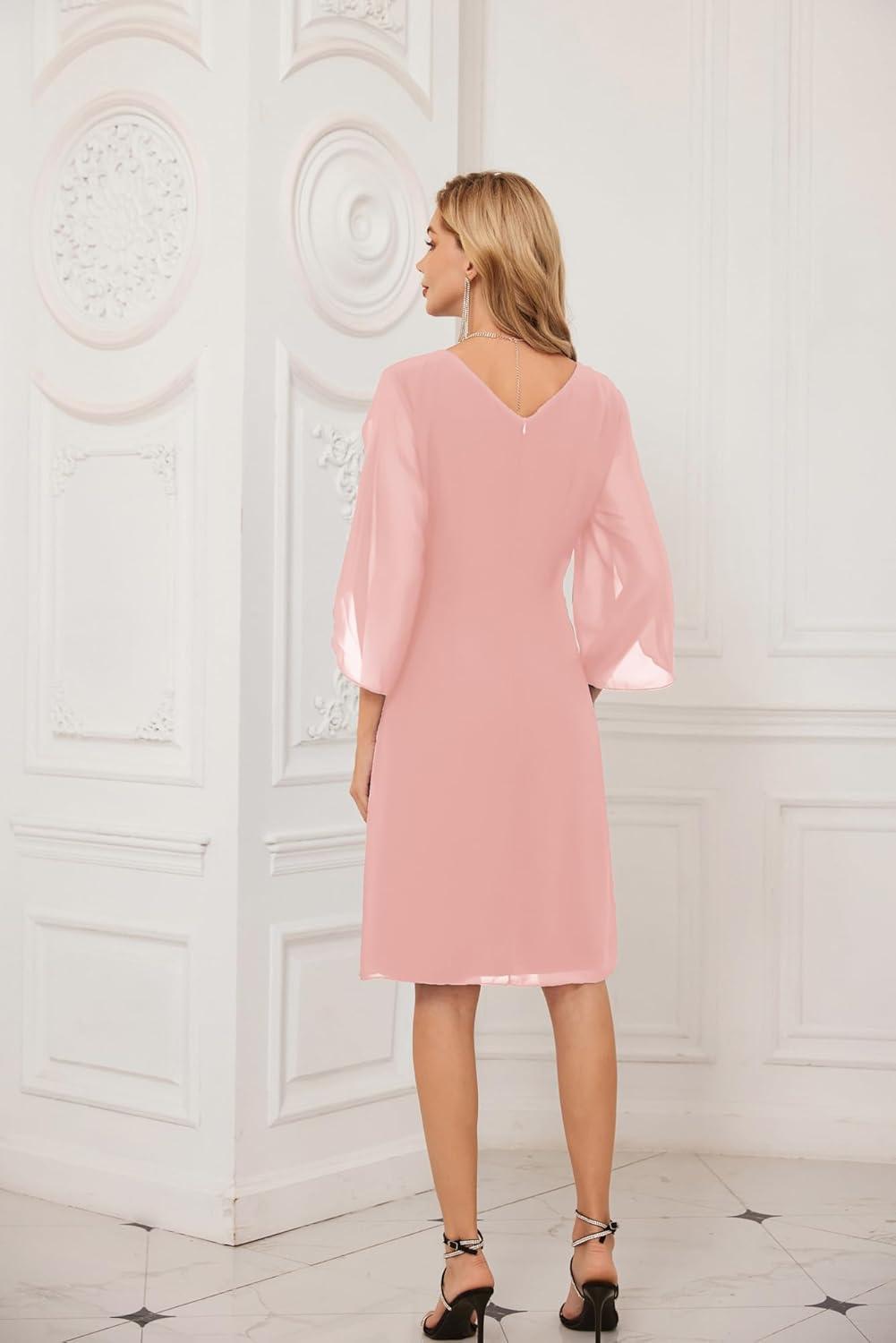 imageGRACE KARIN Womens Chiffon Dresses Flutter Sleeve Party Wedding Cocktail Dress Size 820Baby Pink