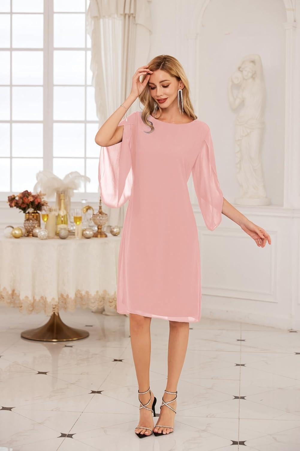 imageGRACE KARIN Womens Chiffon Dresses Flutter Sleeve Party Wedding Cocktail Dress Size 820Baby Pink