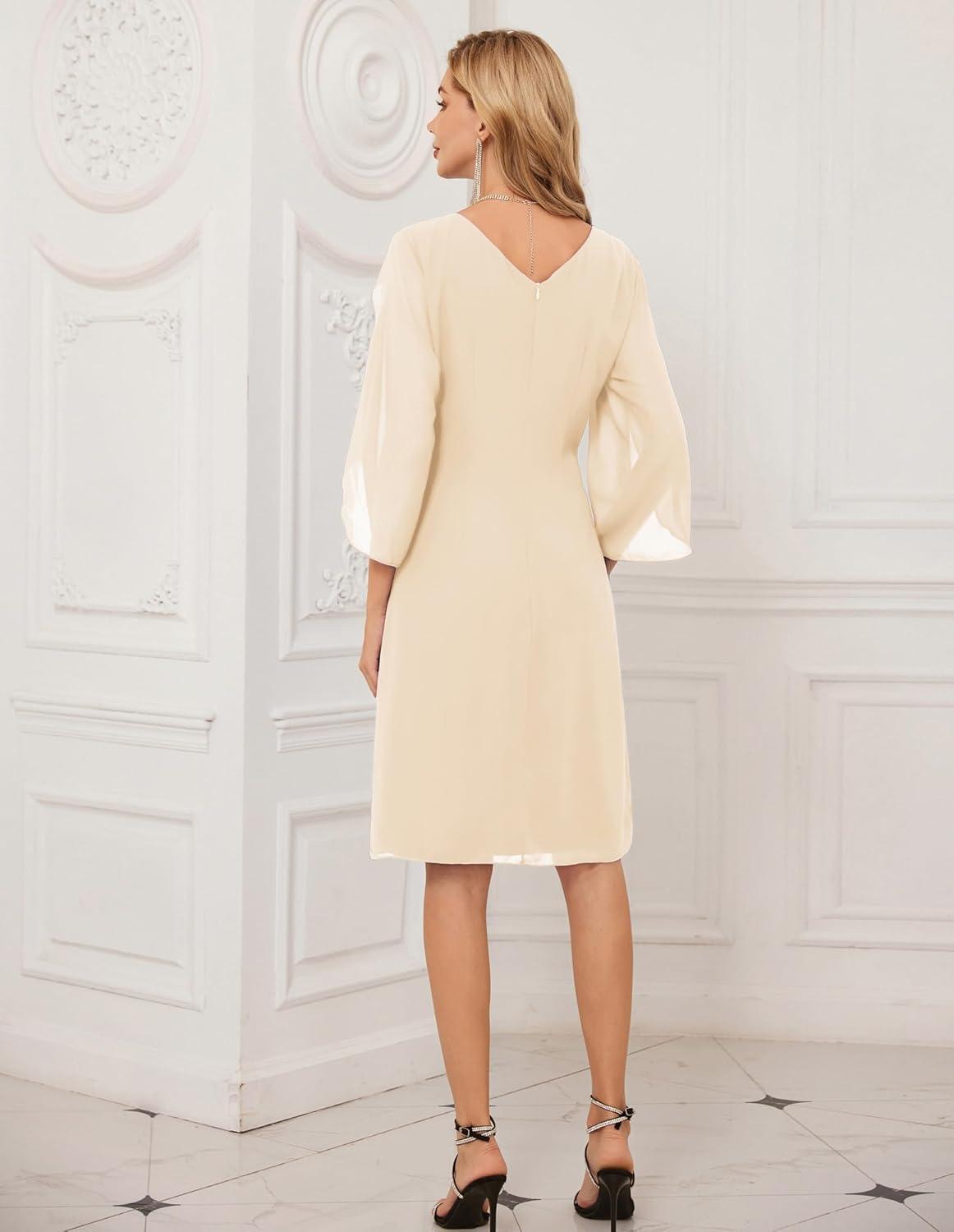 imageGRACE KARIN Womens Chiffon Dresses Flutter Sleeve Party Wedding Cocktail Dress Size 820Beige