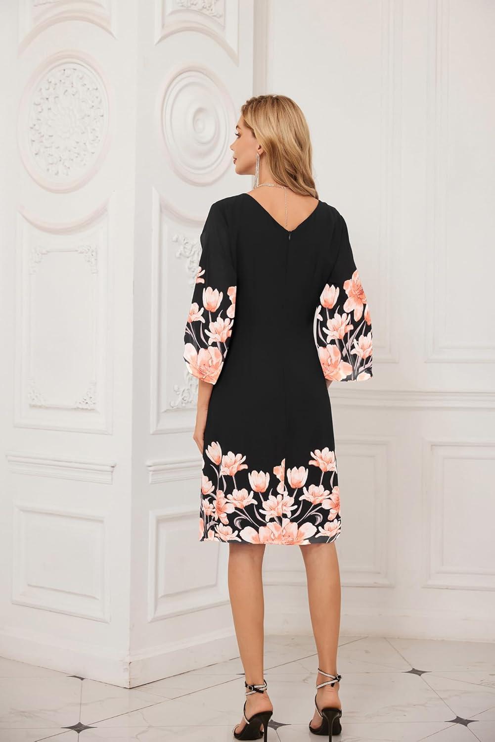 imageGRACE KARIN Womens Chiffon Dresses Flutter Sleeve Party Wedding Cocktail Dress Size 820Blackpink Flower