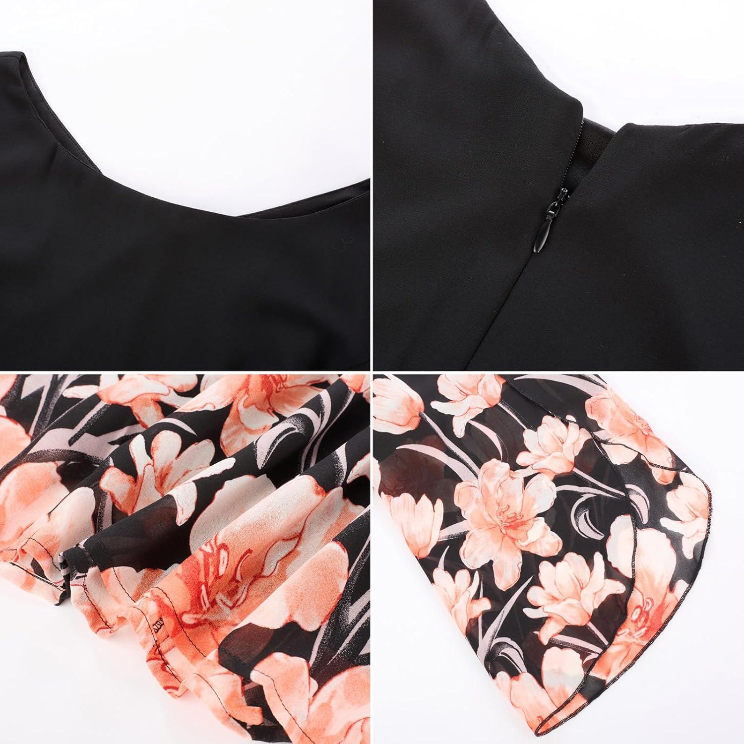 imageGRACE KARIN Womens Chiffon Dresses Flutter Sleeve Party Wedding Cocktail Dress Size 820Blackpink Flower