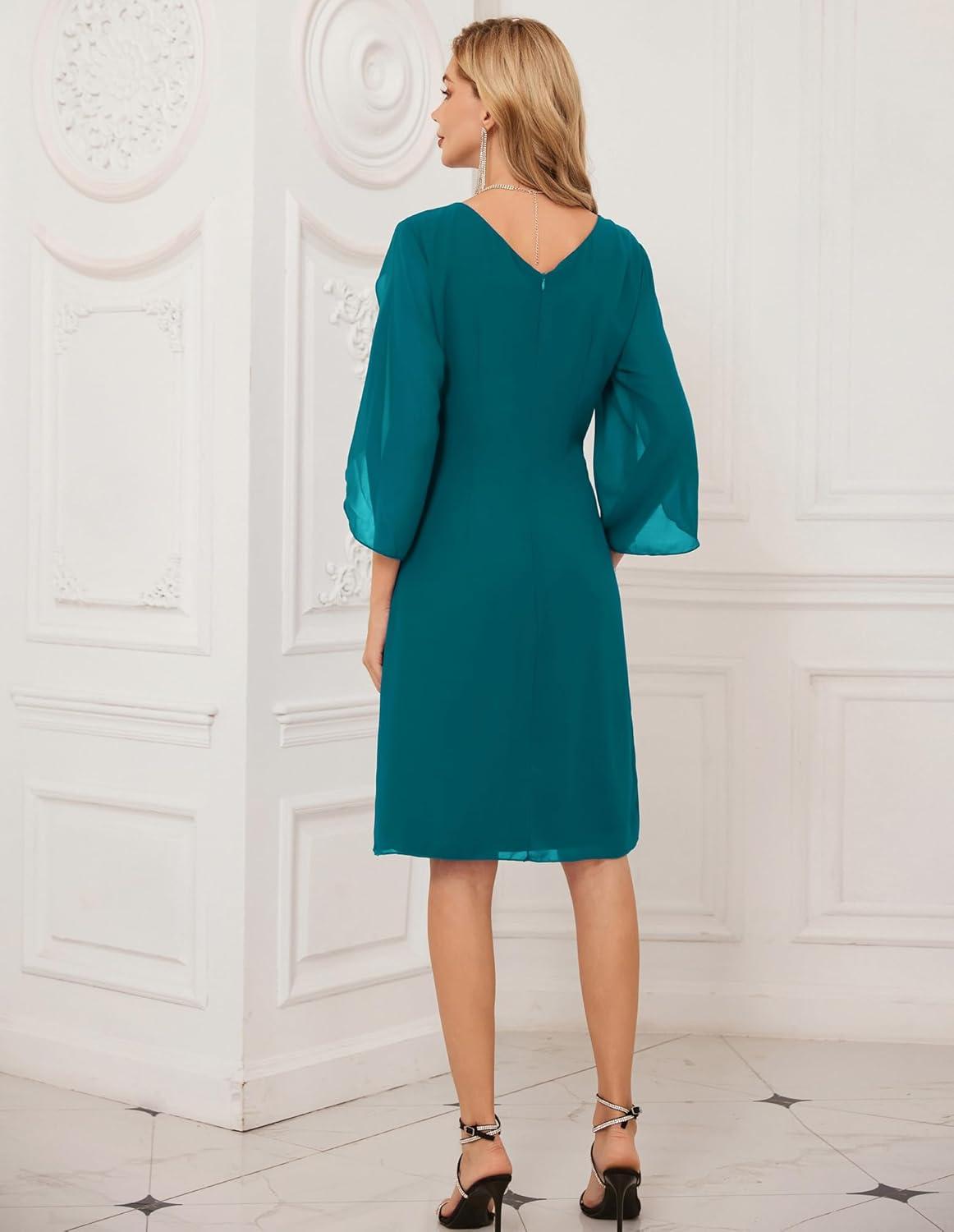 imageGRACE KARIN Womens Chiffon Dresses Flutter Sleeve Party Wedding Cocktail Dress Size 820Blue Green 1