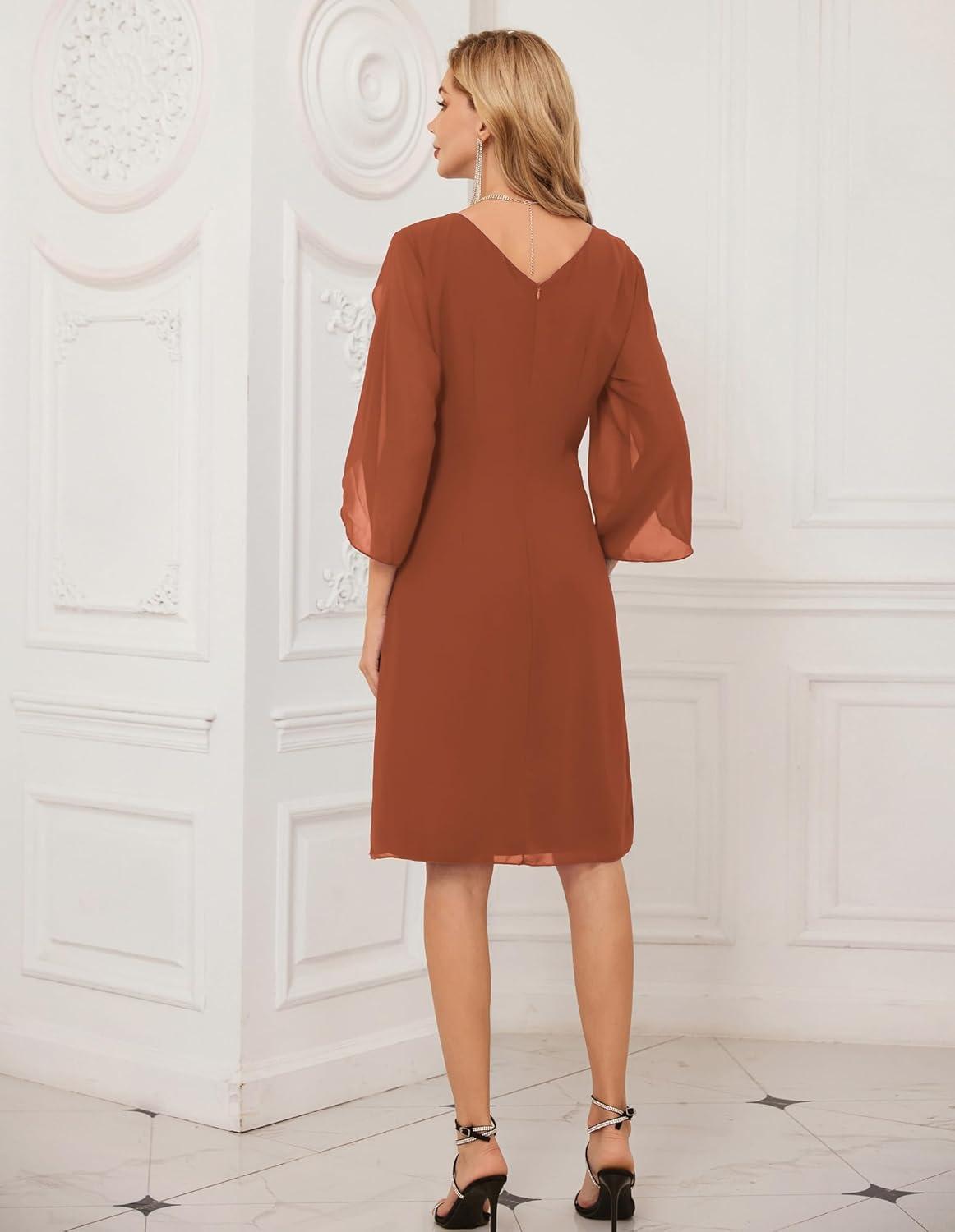 imageGRACE KARIN Womens Chiffon Dresses Flutter Sleeve Party Wedding Cocktail Dress Size 820Caramel