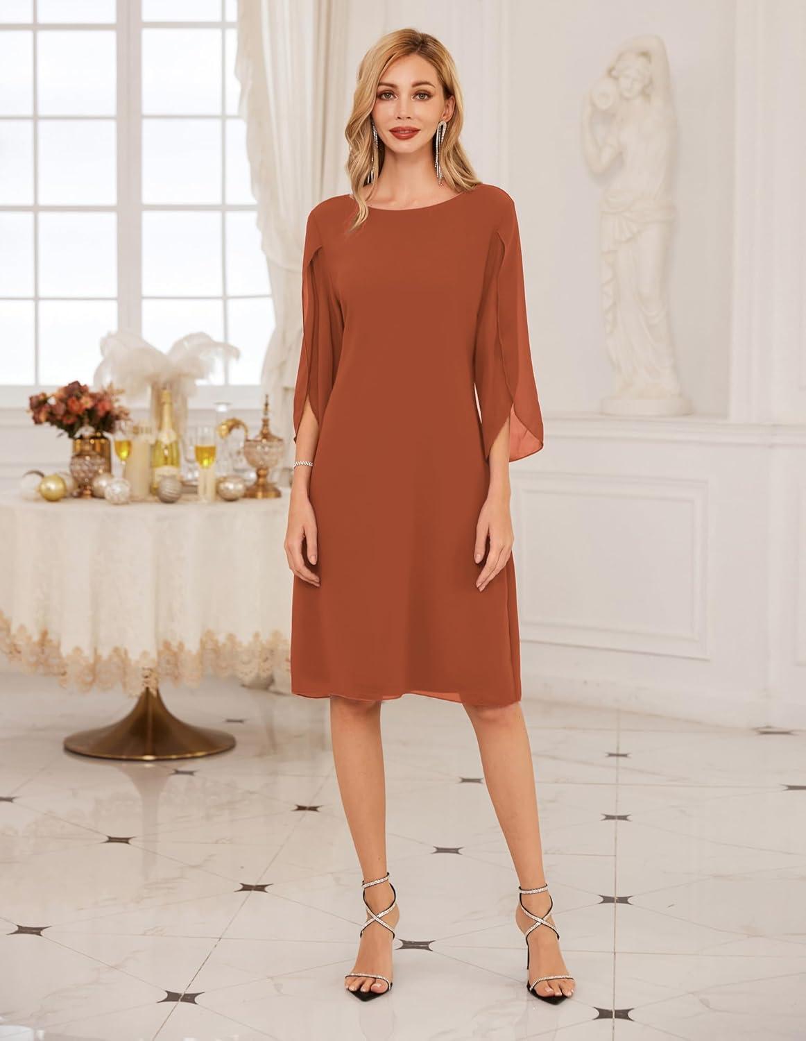 imageGRACE KARIN Womens Chiffon Dresses Flutter Sleeve Party Wedding Cocktail Dress Size 820Caramel