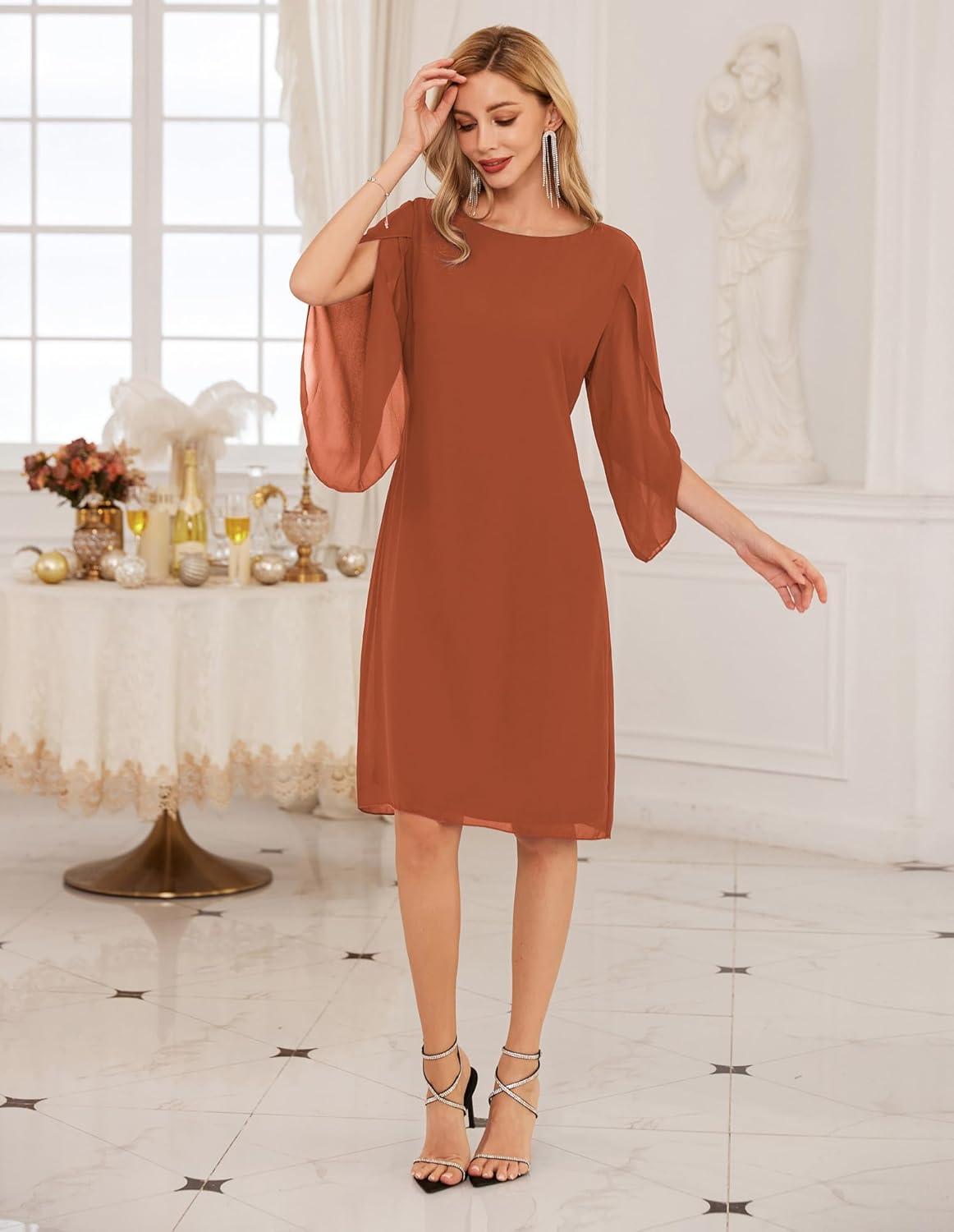 imageGRACE KARIN Womens Chiffon Dresses Flutter Sleeve Party Wedding Cocktail Dress Size 820Caramel