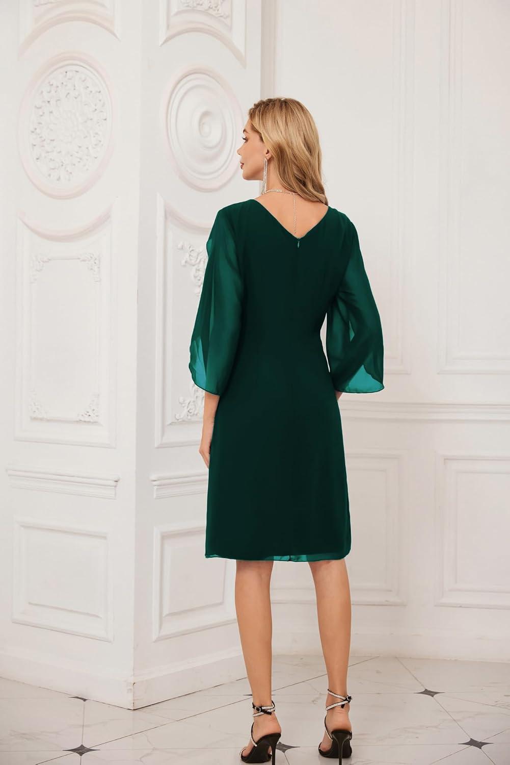 imageGRACE KARIN Womens Chiffon Dresses Flutter Sleeve Party Wedding Cocktail Dress Size 820Dark Green