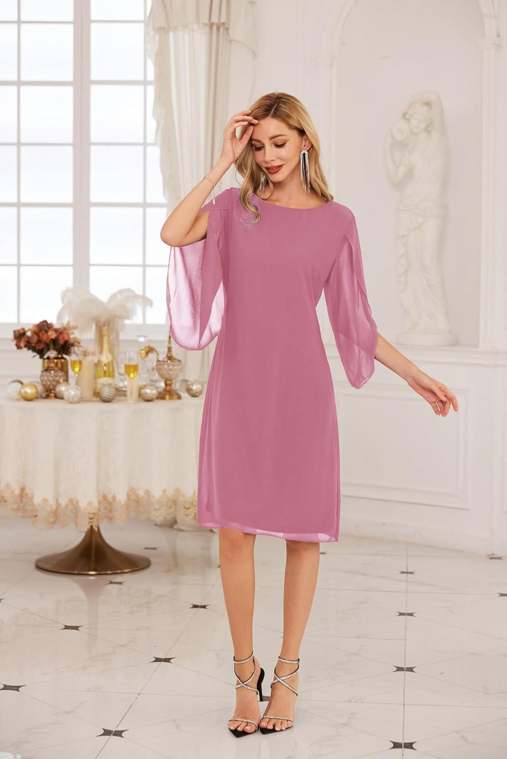 imageGRACE KARIN Womens Chiffon Dresses Flutter Sleeve Party Wedding Cocktail Dress Size 820Dark Pink