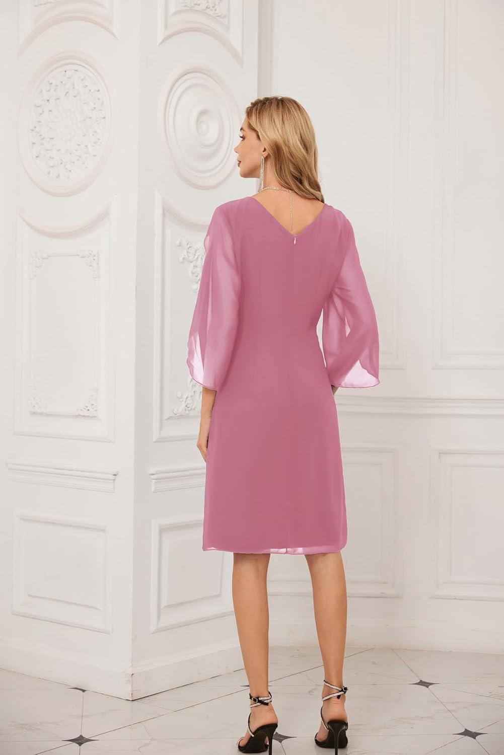 imageGRACE KARIN Womens Chiffon Dresses Flutter Sleeve Party Wedding Cocktail Dress Size 820Dark Pink