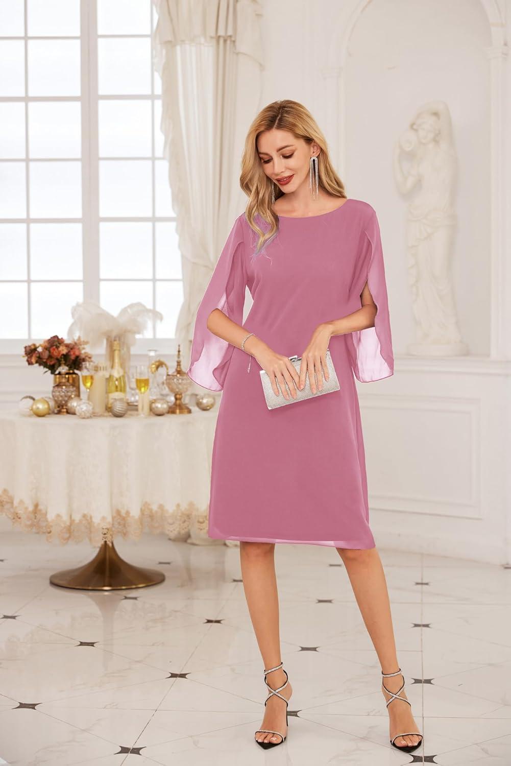 imageGRACE KARIN Womens Chiffon Dresses Flutter Sleeve Party Wedding Cocktail Dress Size 820Dark Pink