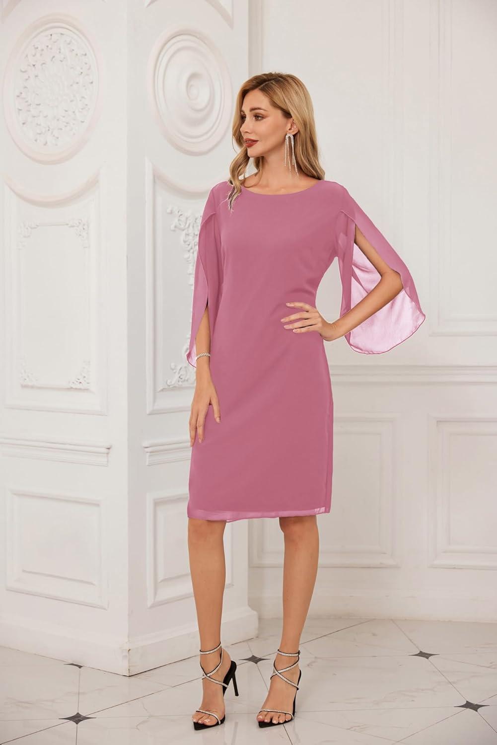 imageGRACE KARIN Womens Chiffon Dresses Flutter Sleeve Party Wedding Cocktail Dress Size 820Dark Pink