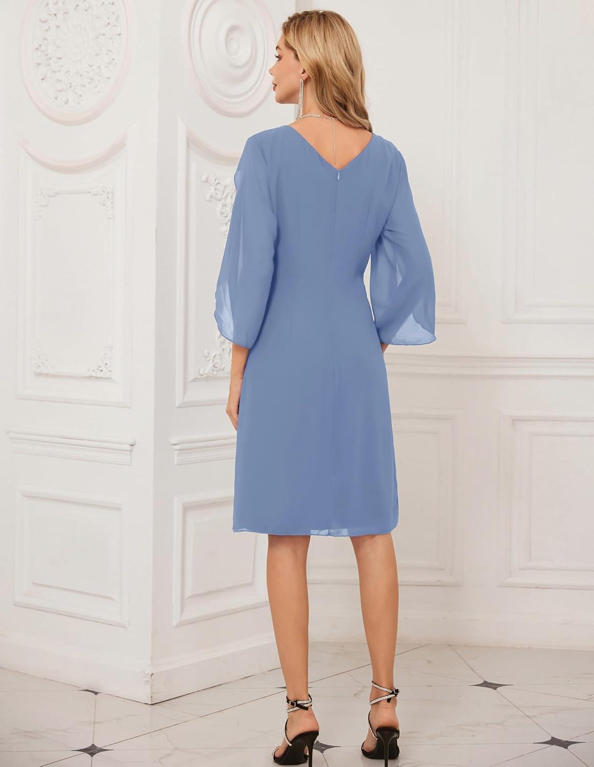 imageGRACE KARIN Womens Chiffon Dresses Flutter Sleeve Party Wedding Cocktail Dress Size 820Grey Blue