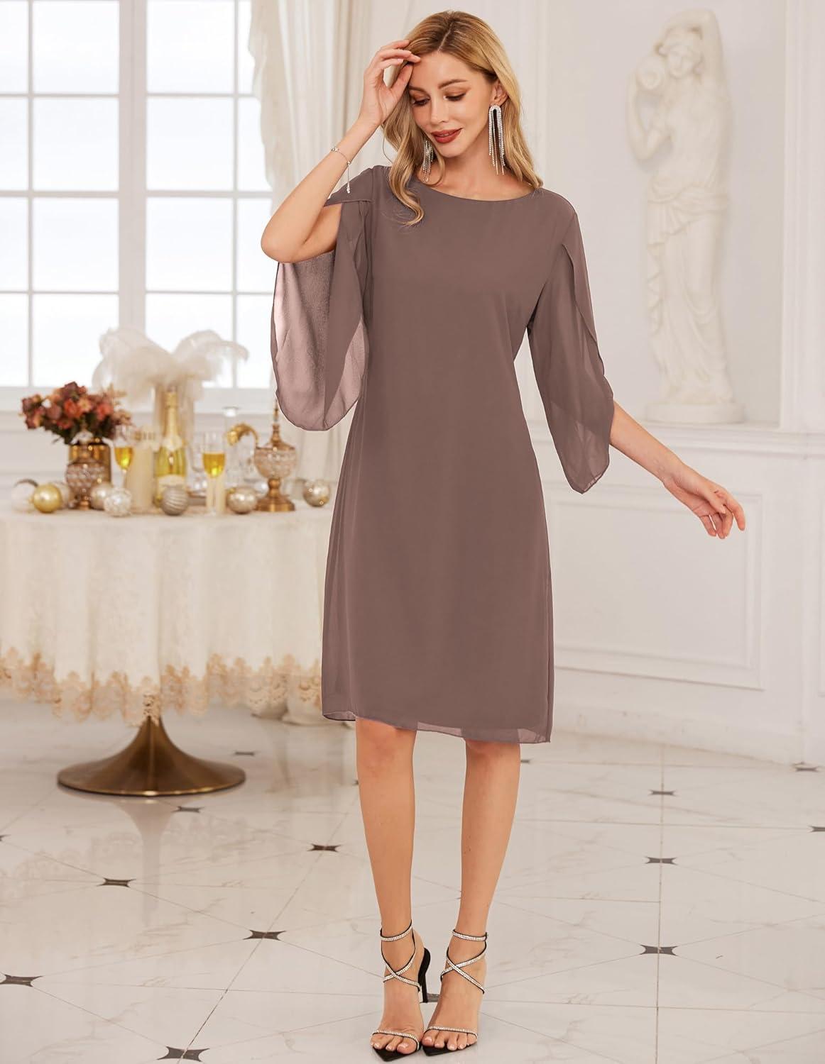 imageGRACE KARIN Womens Chiffon Dresses Flutter Sleeve Party Wedding Cocktail Dress Size 820Khaki