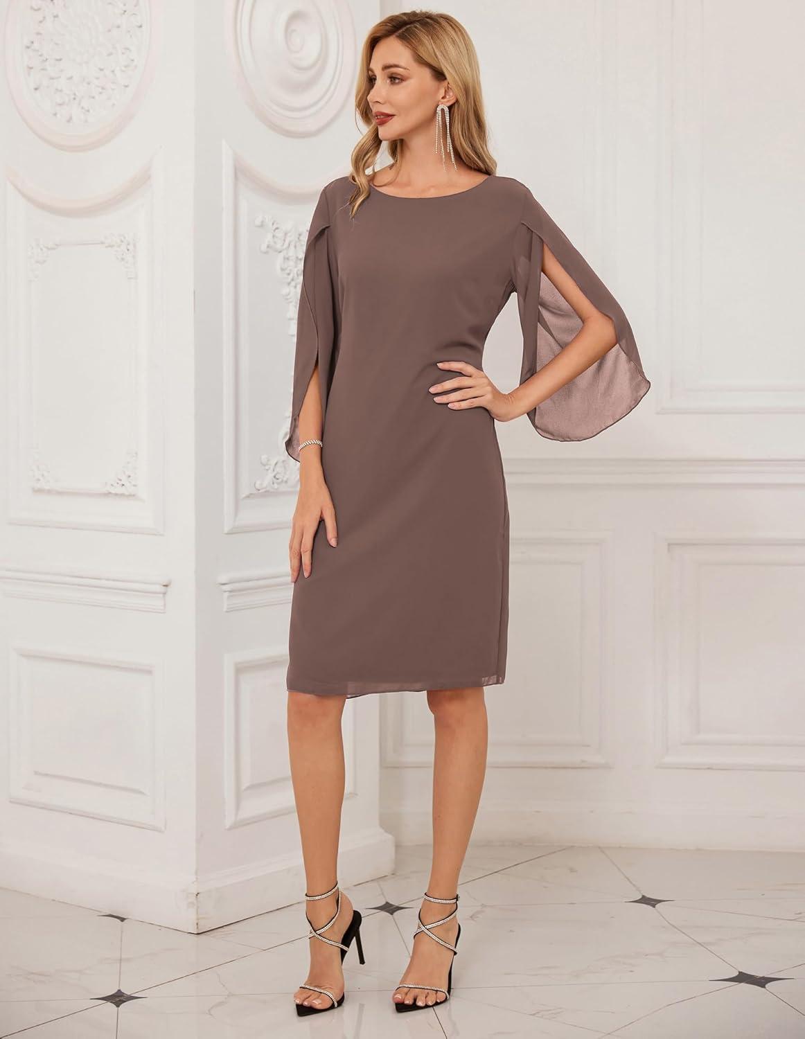 imageGRACE KARIN Womens Chiffon Dresses Flutter Sleeve Party Wedding Cocktail Dress Size 820Khaki
