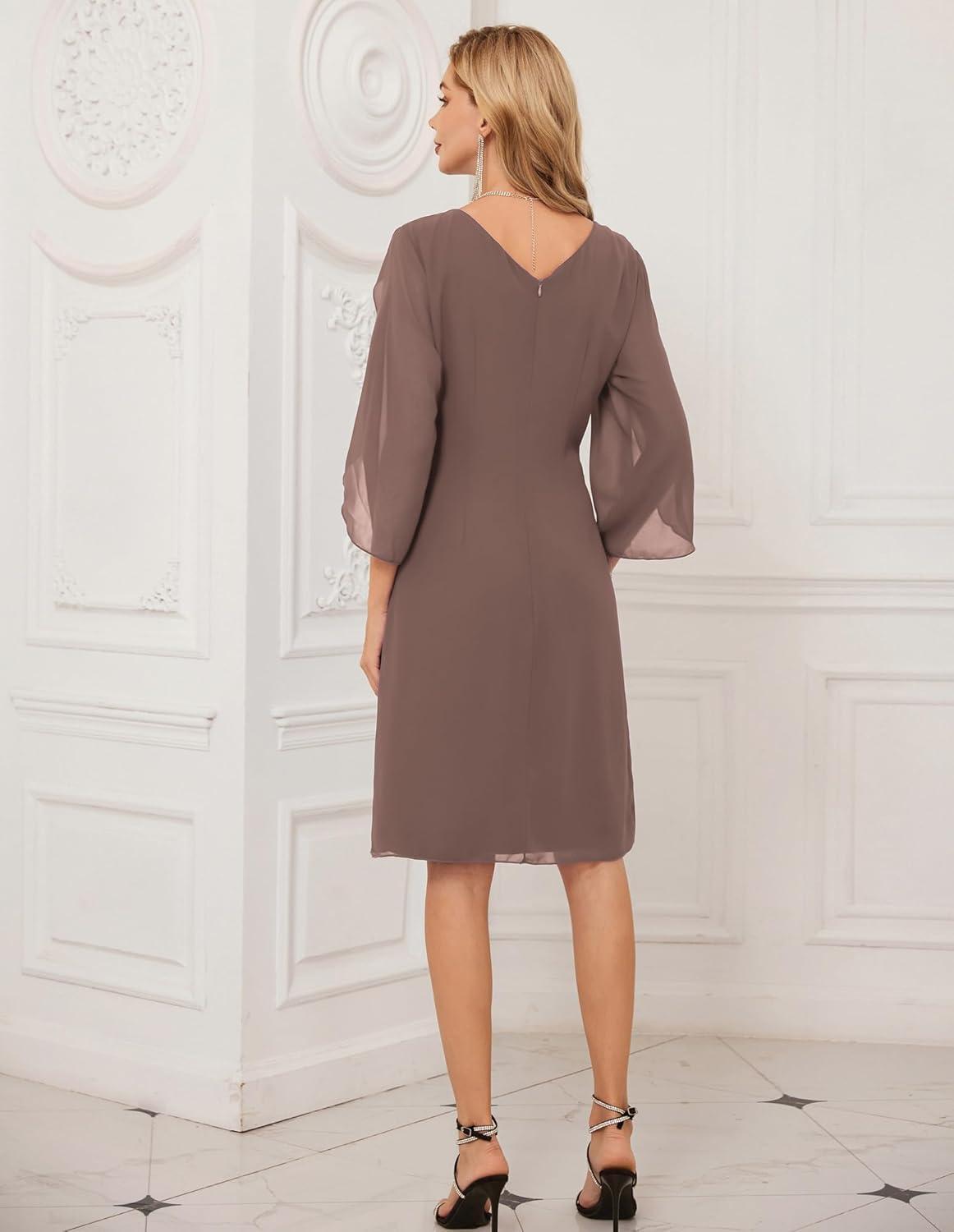imageGRACE KARIN Womens Chiffon Dresses Flutter Sleeve Party Wedding Cocktail Dress Size 820Khaki