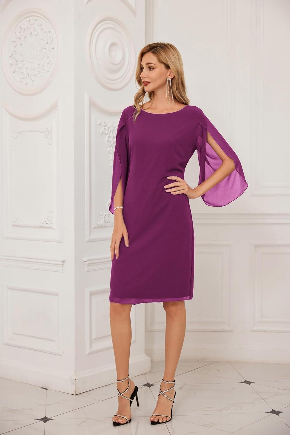 imageGRACE KARIN Womens Chiffon Dresses Flutter Sleeve Party Wedding Cocktail Dress Size 820Mulberry