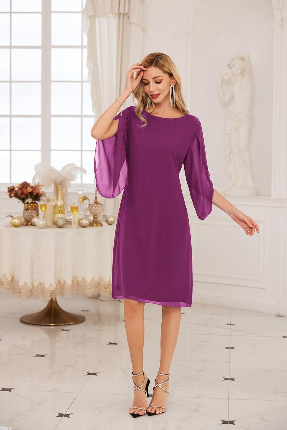 imageGRACE KARIN Womens Chiffon Dresses Flutter Sleeve Party Wedding Cocktail Dress Size 820Mulberry