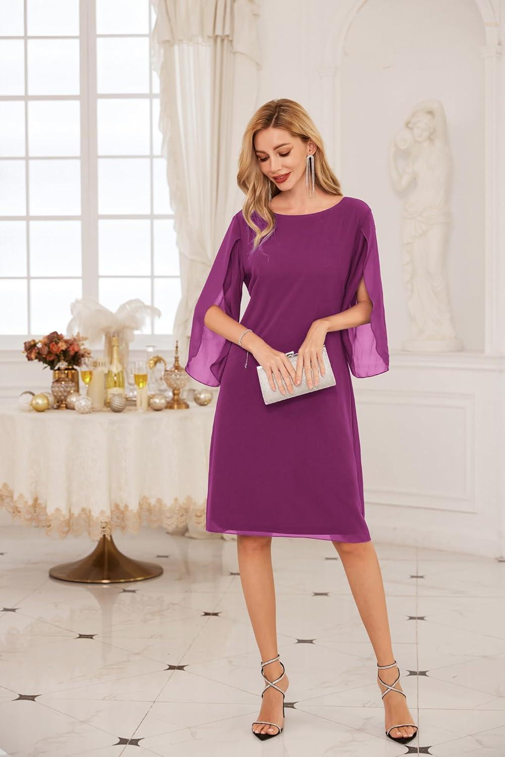 imageGRACE KARIN Womens Chiffon Dresses Flutter Sleeve Party Wedding Cocktail Dress Size 820Mulberry