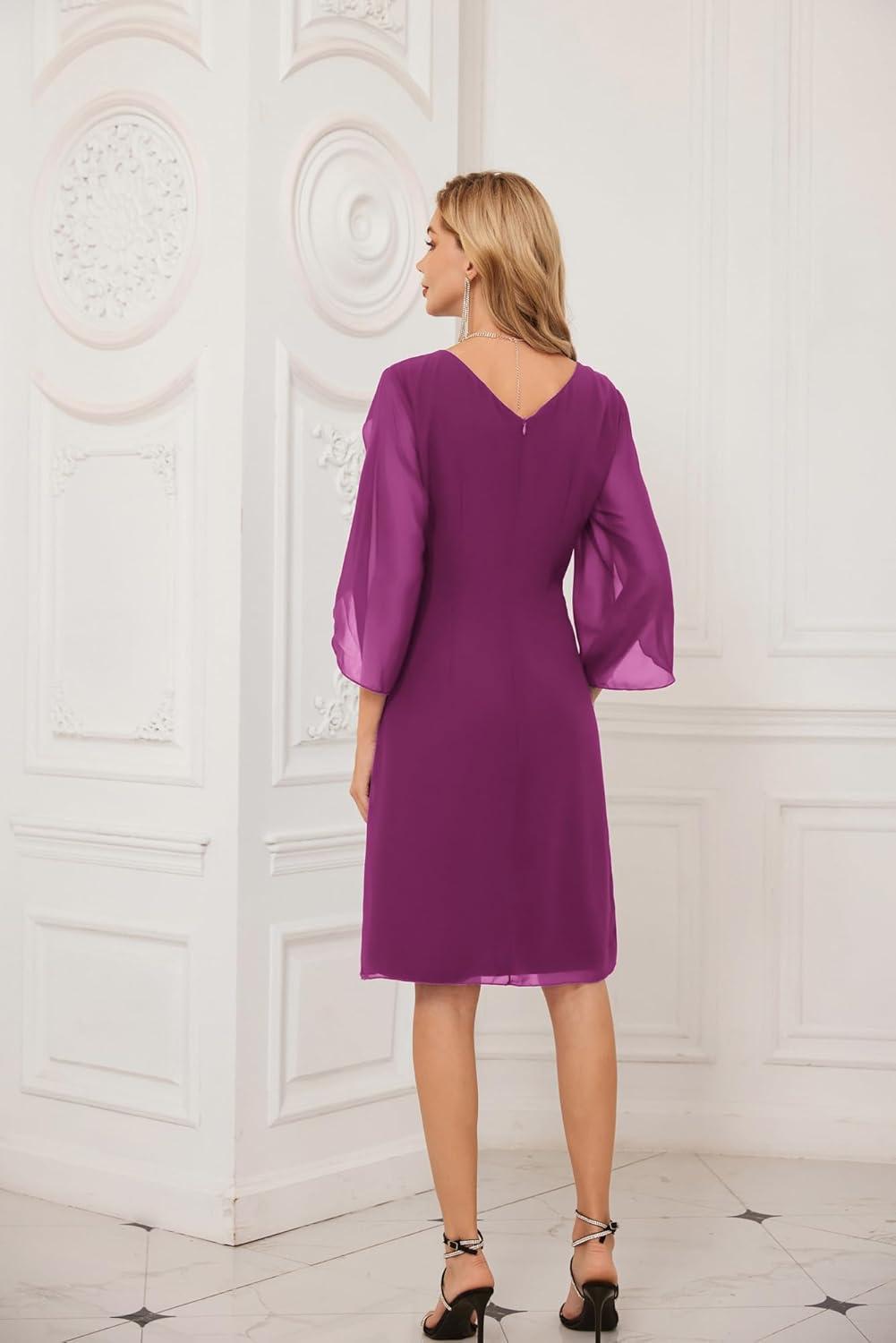 imageGRACE KARIN Womens Chiffon Dresses Flutter Sleeve Party Wedding Cocktail Dress Size 820Mulberry