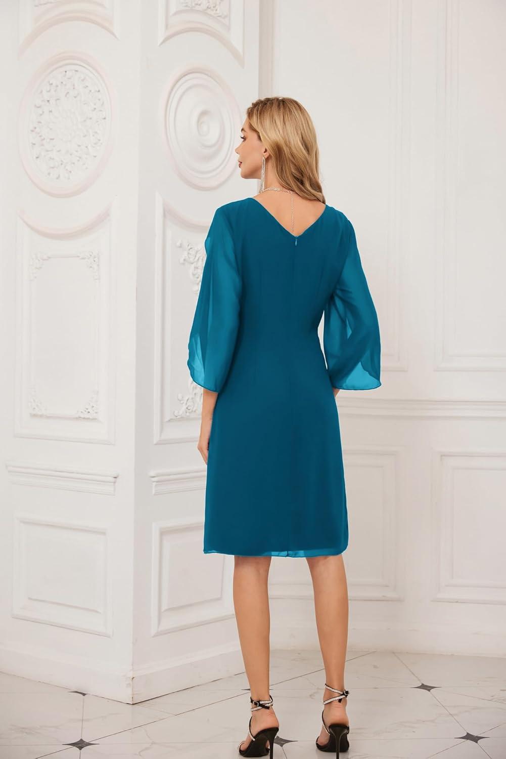 imageGRACE KARIN Womens Chiffon Dresses Flutter Sleeve Party Wedding Cocktail Dress Size 820Peacock Blue