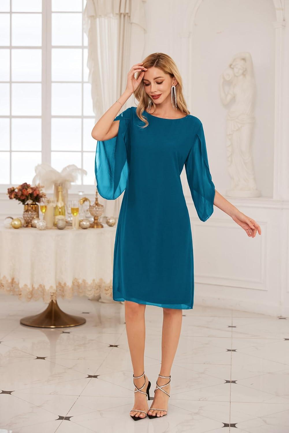 imageGRACE KARIN Womens Chiffon Dresses Flutter Sleeve Party Wedding Cocktail Dress Size 820Peacock Blue