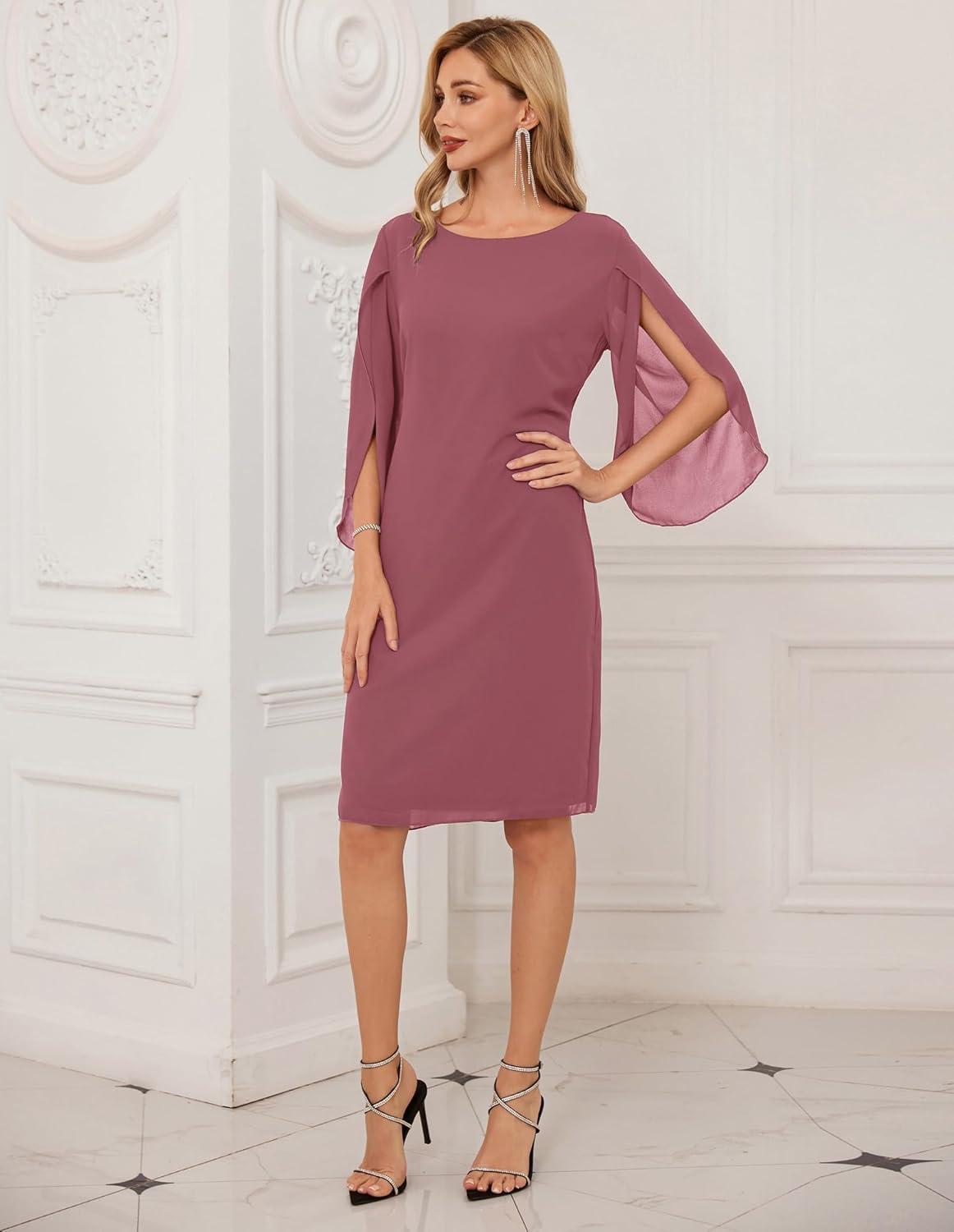 imageGRACE KARIN Womens Chiffon Dresses Flutter Sleeve Party Wedding Cocktail Dress Size 820Pink