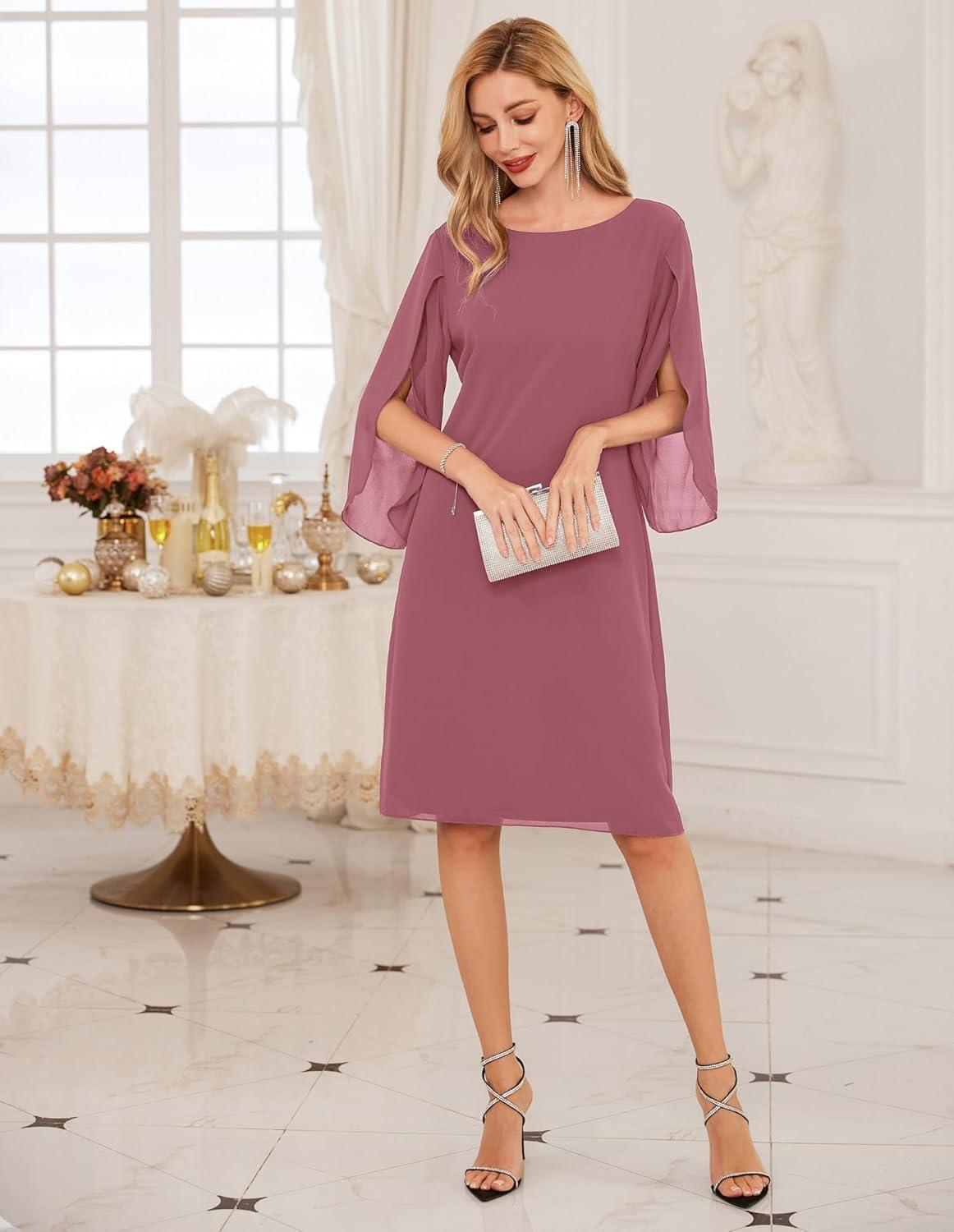 imageGRACE KARIN Womens Chiffon Dresses Flutter Sleeve Party Wedding Cocktail Dress Size 820Pink