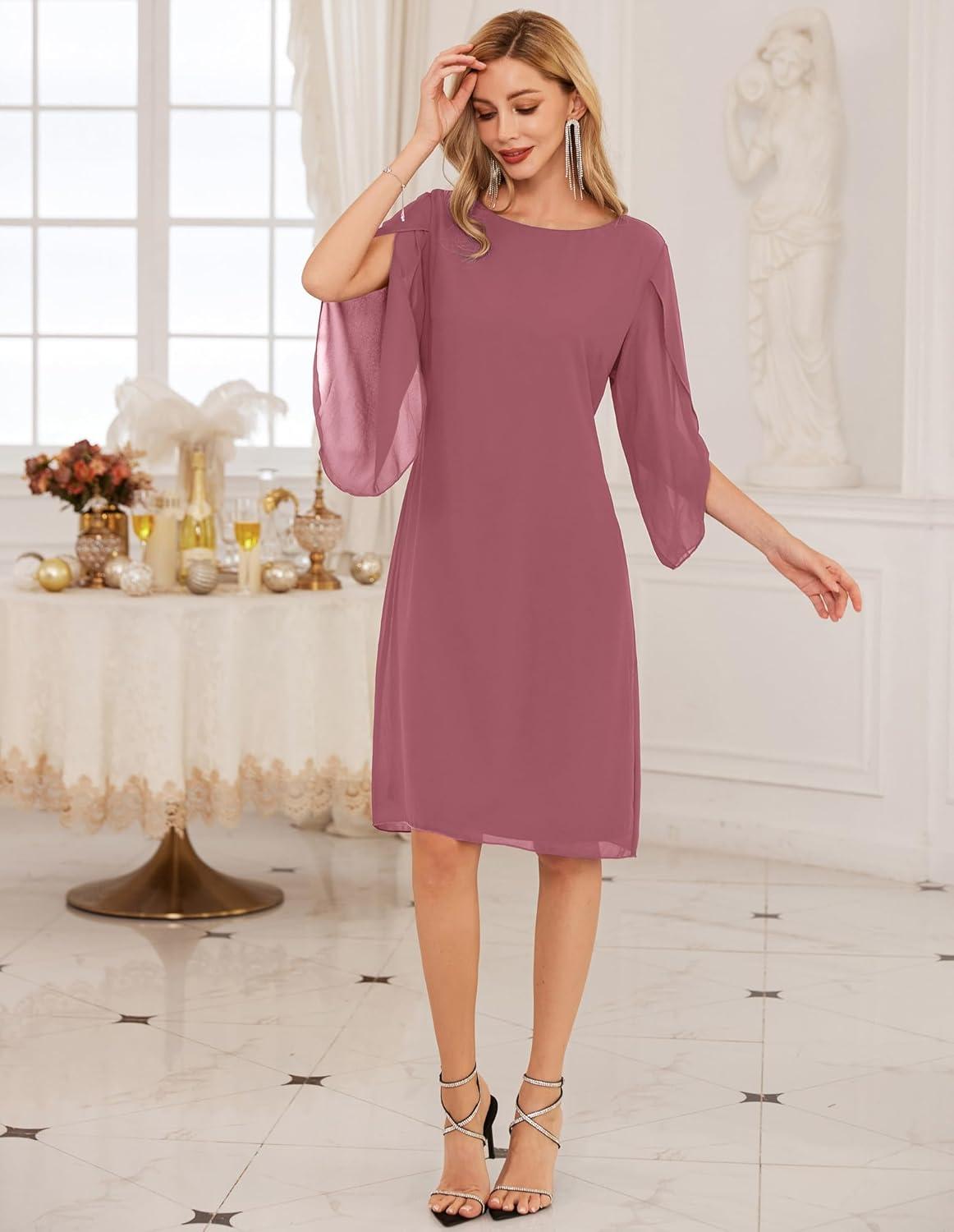 imageGRACE KARIN Womens Chiffon Dresses Flutter Sleeve Party Wedding Cocktail Dress Size 820Pink