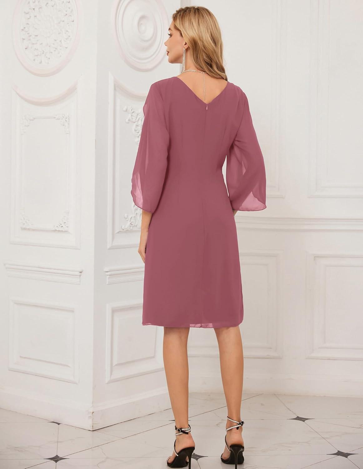 imageGRACE KARIN Womens Chiffon Dresses Flutter Sleeve Party Wedding Cocktail Dress Size 820Pink
