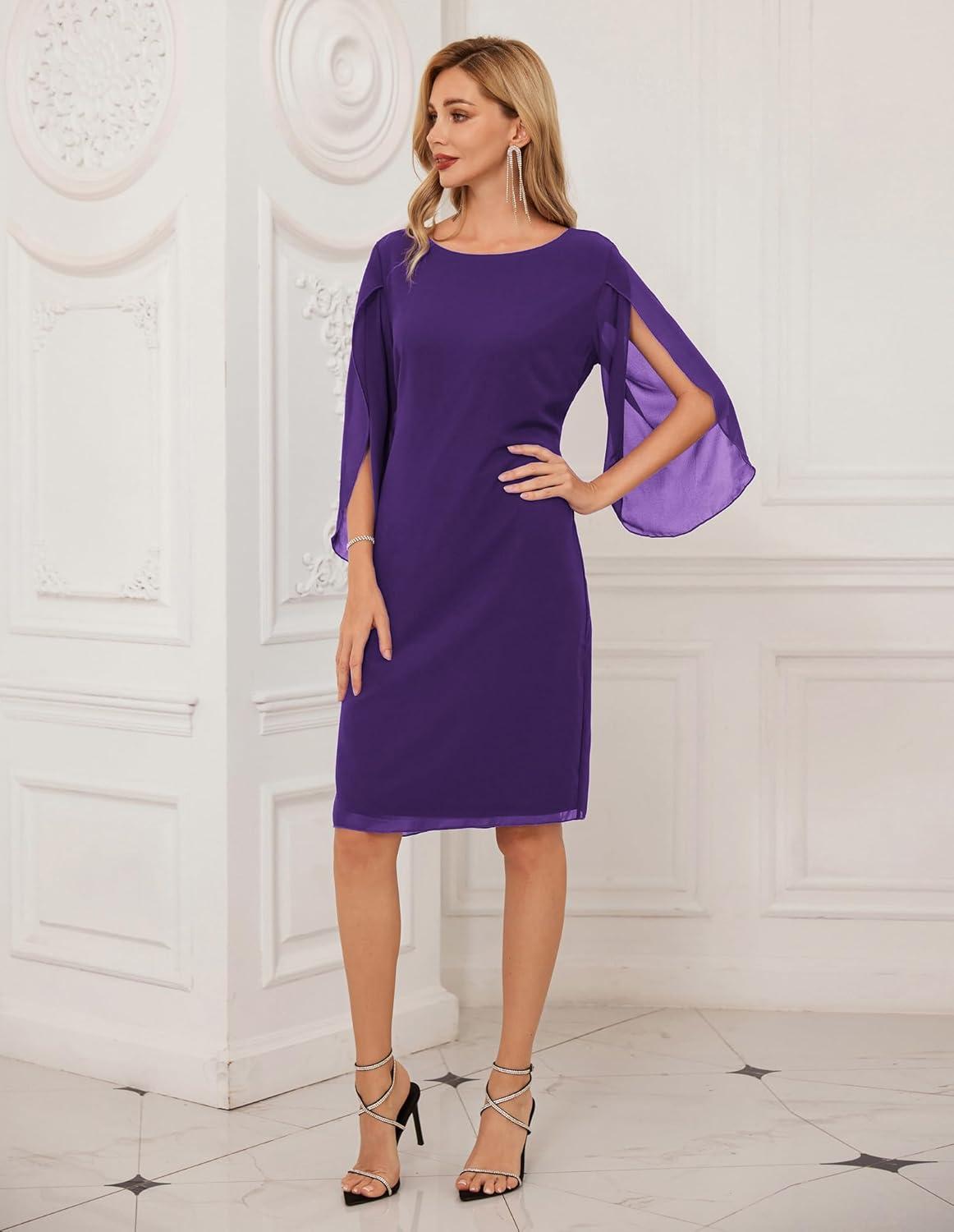 imageGRACE KARIN Womens Chiffon Dresses Flutter Sleeve Party Wedding Cocktail Dress Size 820Purple