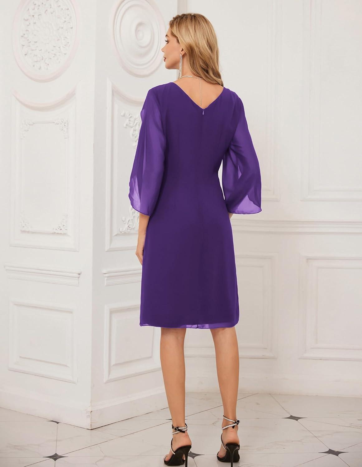imageGRACE KARIN Womens Chiffon Dresses Flutter Sleeve Party Wedding Cocktail Dress Size 820Purple