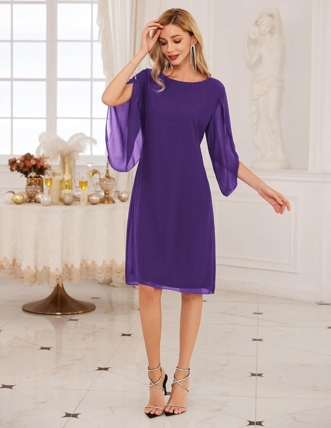imageGRACE KARIN Womens Chiffon Dresses Flutter Sleeve Party Wedding Cocktail Dress Size 820Purple