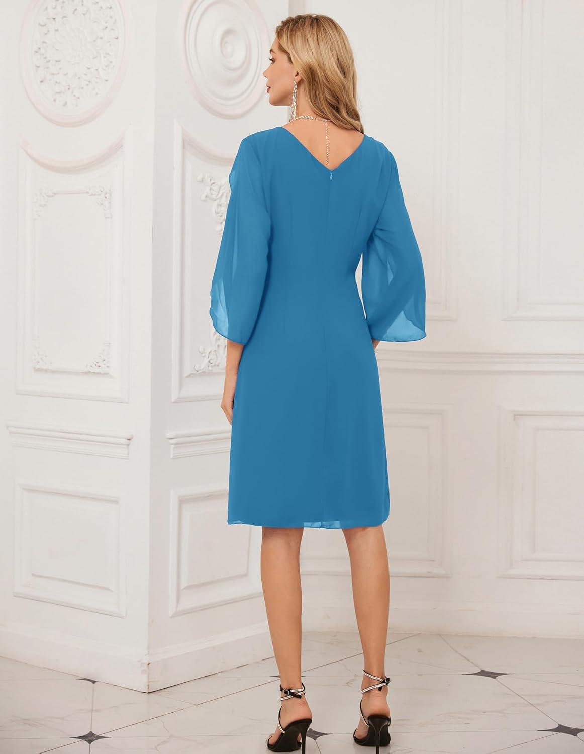 imageGRACE KARIN Womens Chiffon Dresses Flutter Sleeve Party Wedding Cocktail Dress Size 820Sky Blue