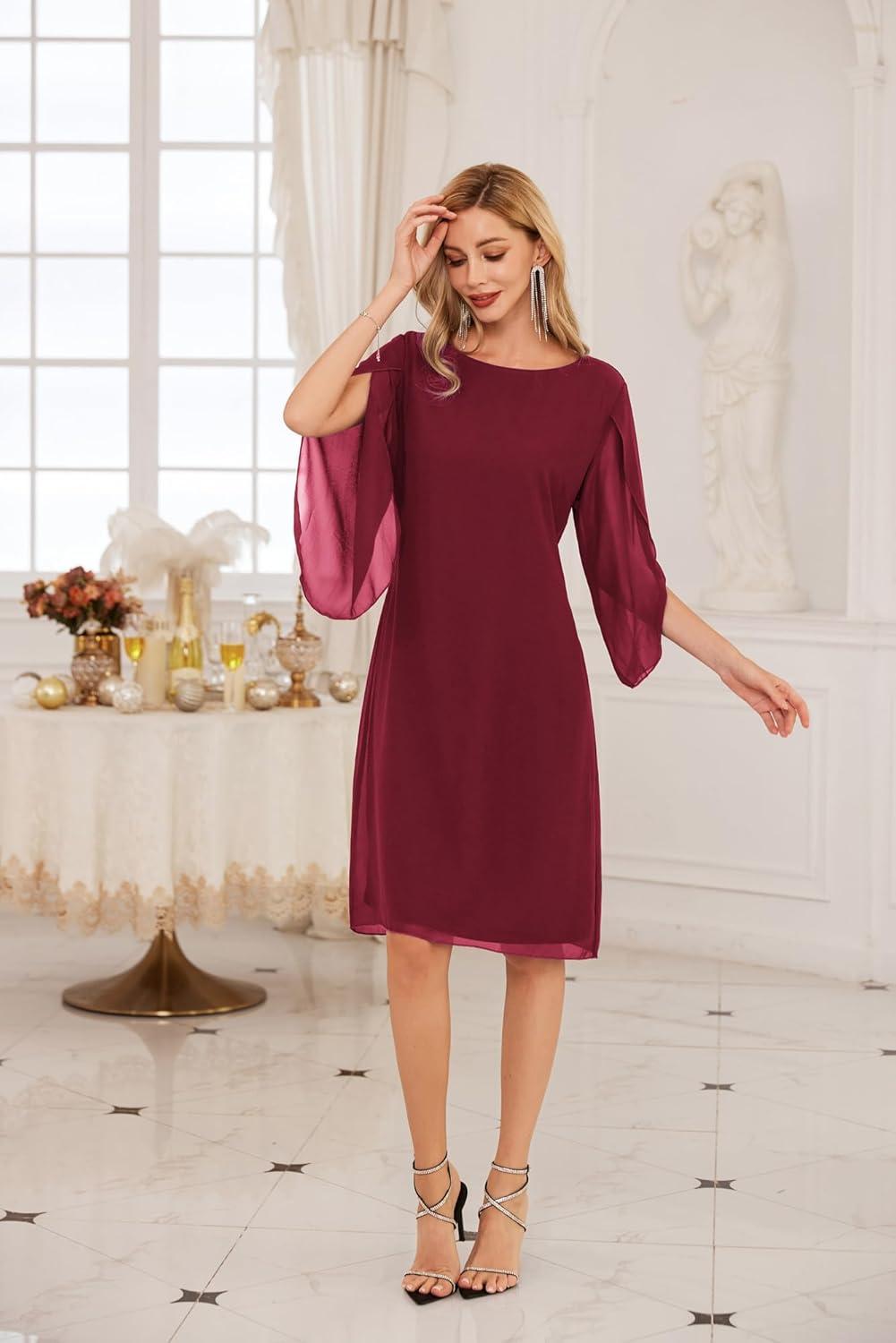imageGRACE KARIN Womens Chiffon Dresses Flutter Sleeve Party Wedding Cocktail Dress Size 820Wine Red