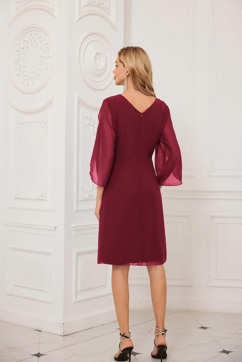 imageGRACE KARIN Womens Chiffon Dresses Flutter Sleeve Party Wedding Cocktail Dress Size 820Wine Red