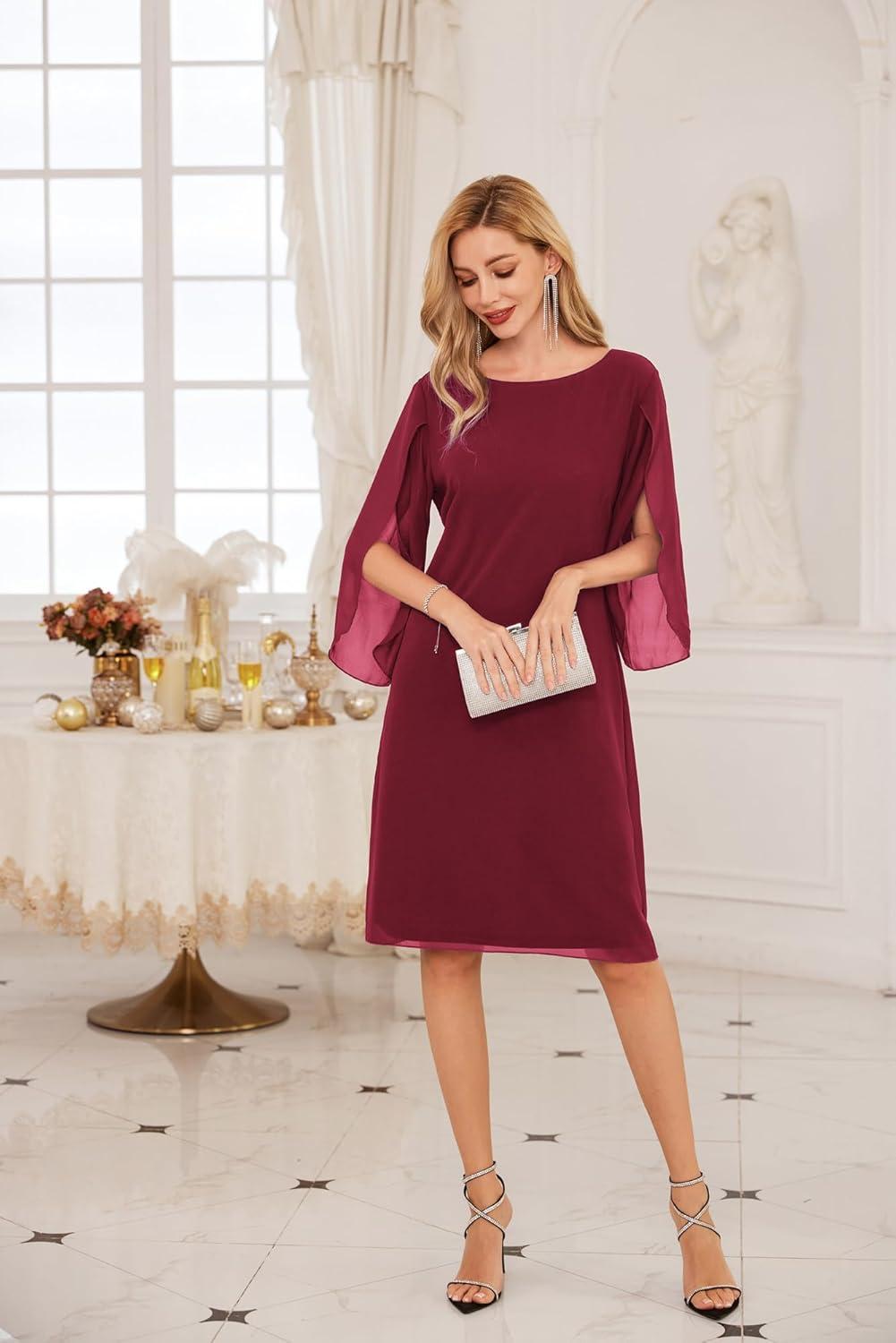 imageGRACE KARIN Womens Chiffon Dresses Flutter Sleeve Party Wedding Cocktail Dress Size 820Wine Red