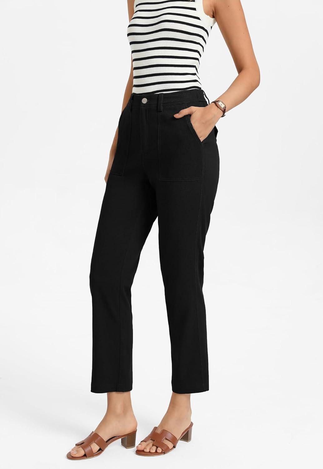 imageGRACE KARIN Womens High Waisted Work Pants Business Casual 2026 Ankle Length Office Dress Trousers with PocketsBlack