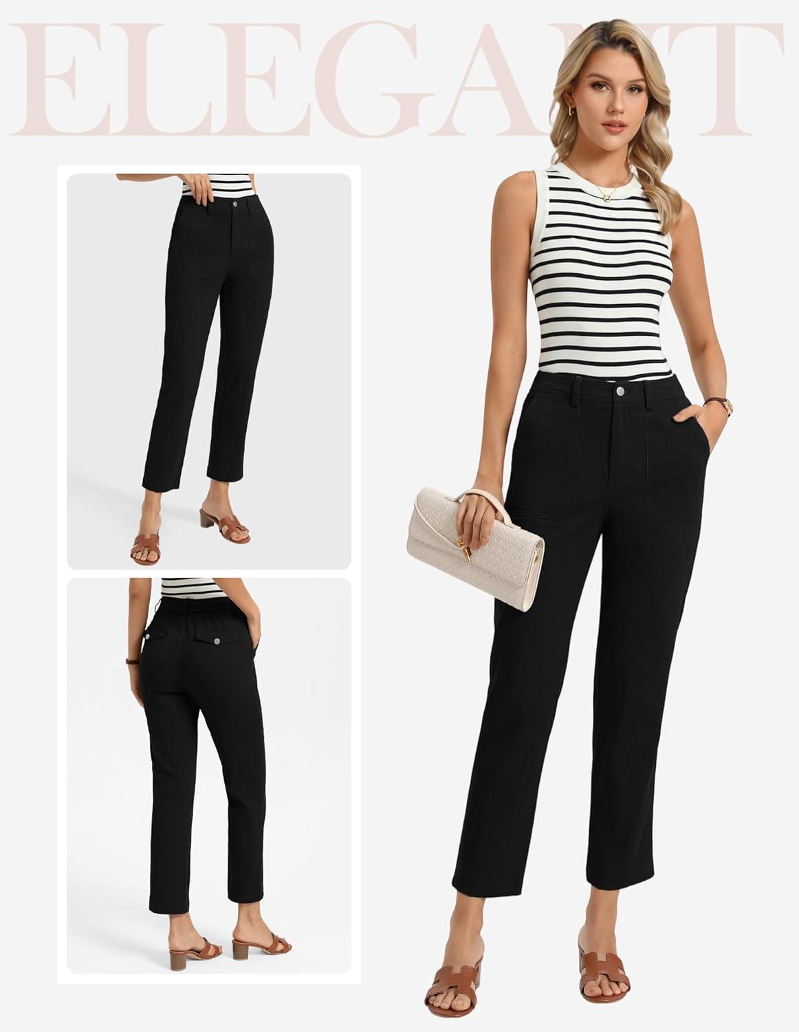 imageGRACE KARIN Womens High Waisted Work Pants Business Casual 2026 Ankle Length Office Dress Trousers with PocketsBlack