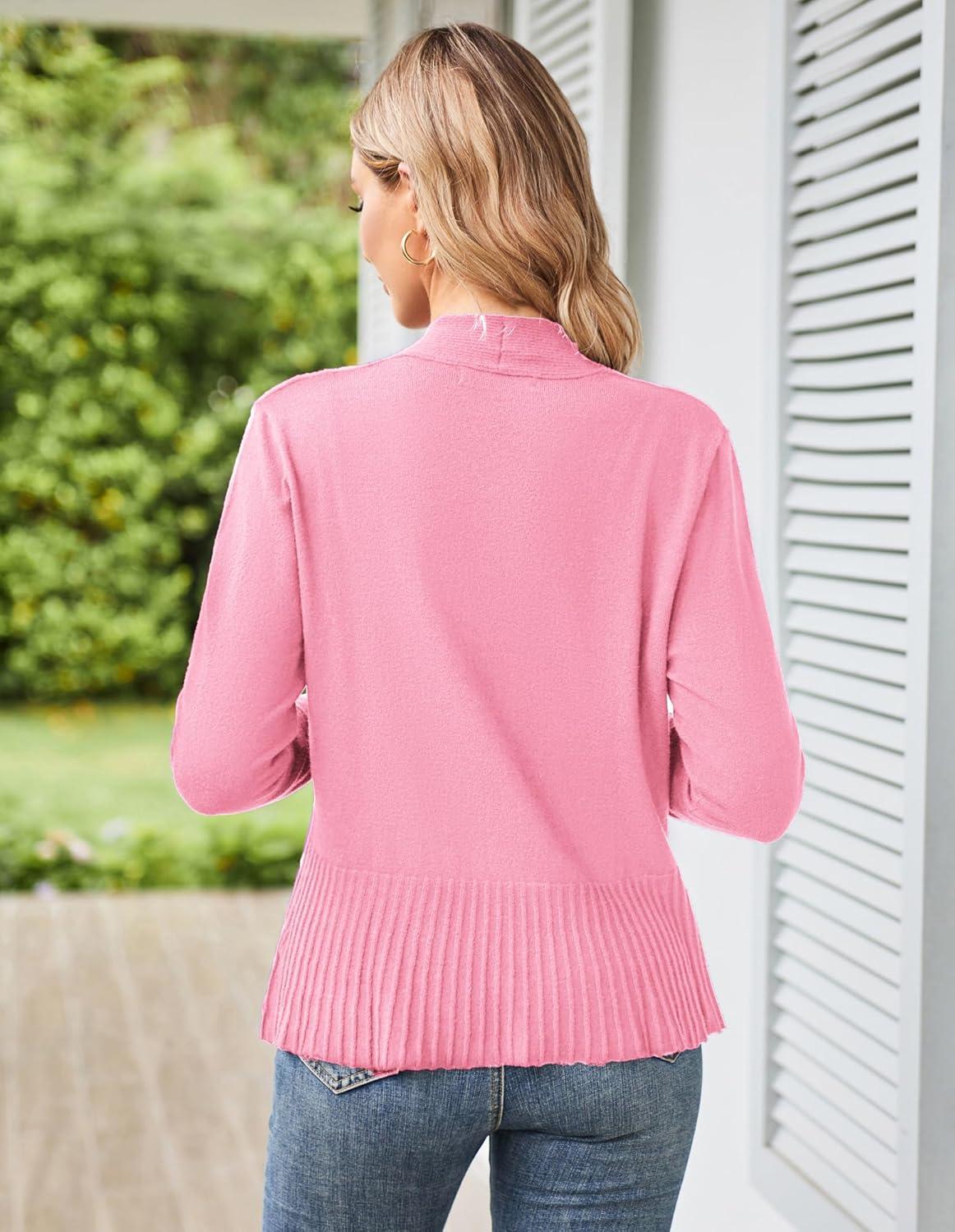 imageGRACE KARIN Womens Lightweight Draped Open Front Cropped Cardigan Long Sleeve Sweaters Peplum Knit TopsEggplant Pink