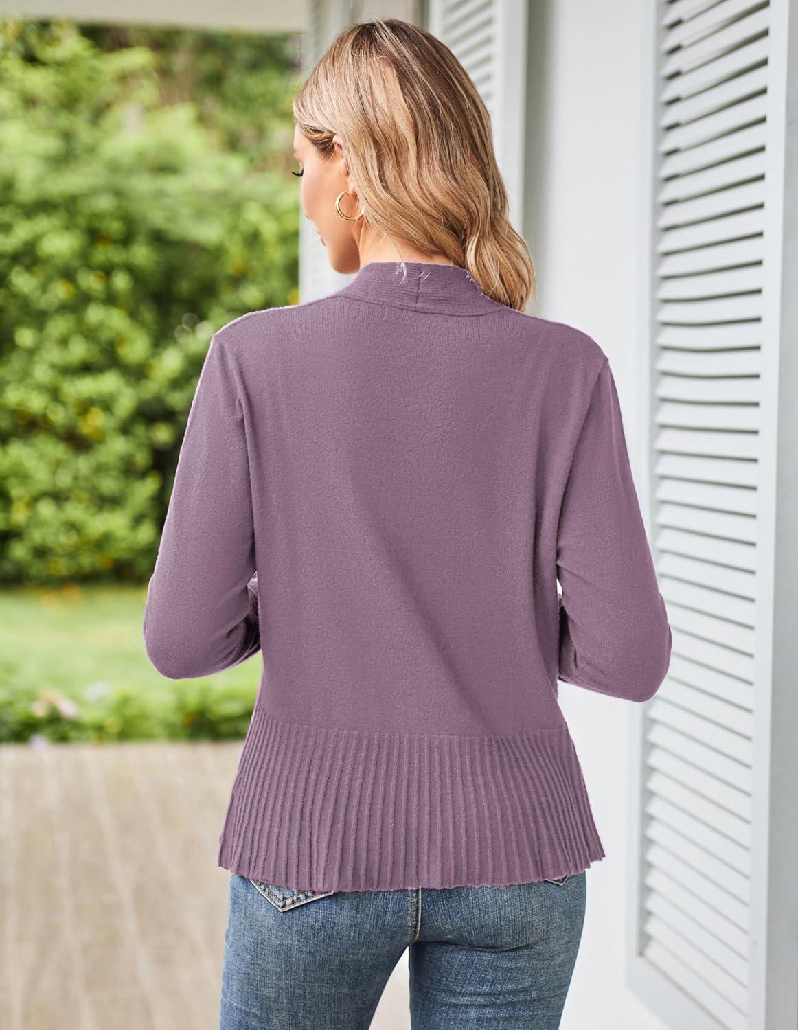 imageGRACE KARIN Womens Lightweight Draped Open Front Cropped Cardigan Long Sleeve Sweaters Peplum Knit TopsMist Purple