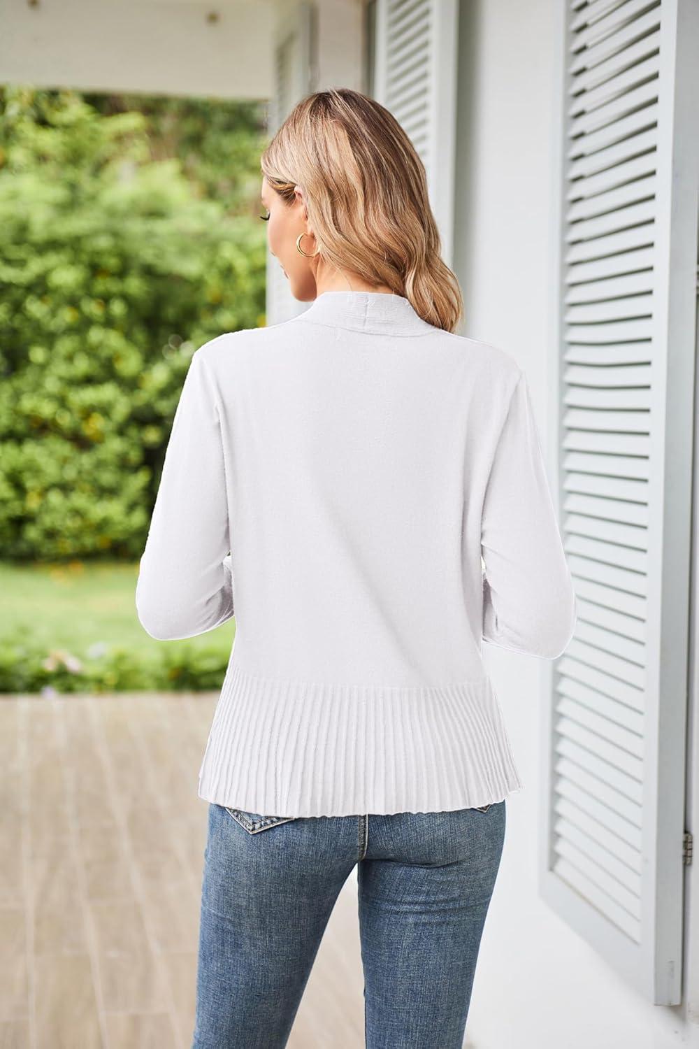 imageGRACE KARIN Womens Lightweight Draped Open Front Cropped Cardigan Long Sleeve Sweaters Peplum Knit TopsWarm White