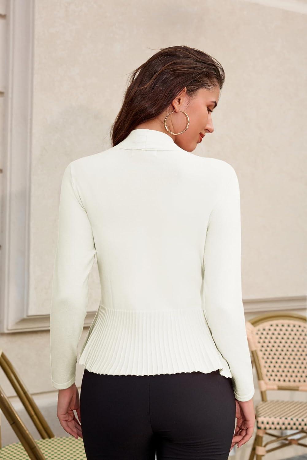 imageGRACE KARIN Womens Lightweight Draped Open Front Cropped Cardigan Long Sleeve Sweaters Peplum Knit TopsWhite