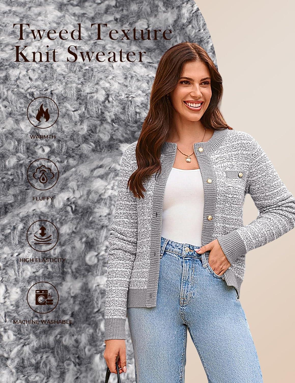imageGRACE KARIN Womens Open Front Button Down Long Sleeve Texture Knit Cardigan Sweaters with PocketsGray