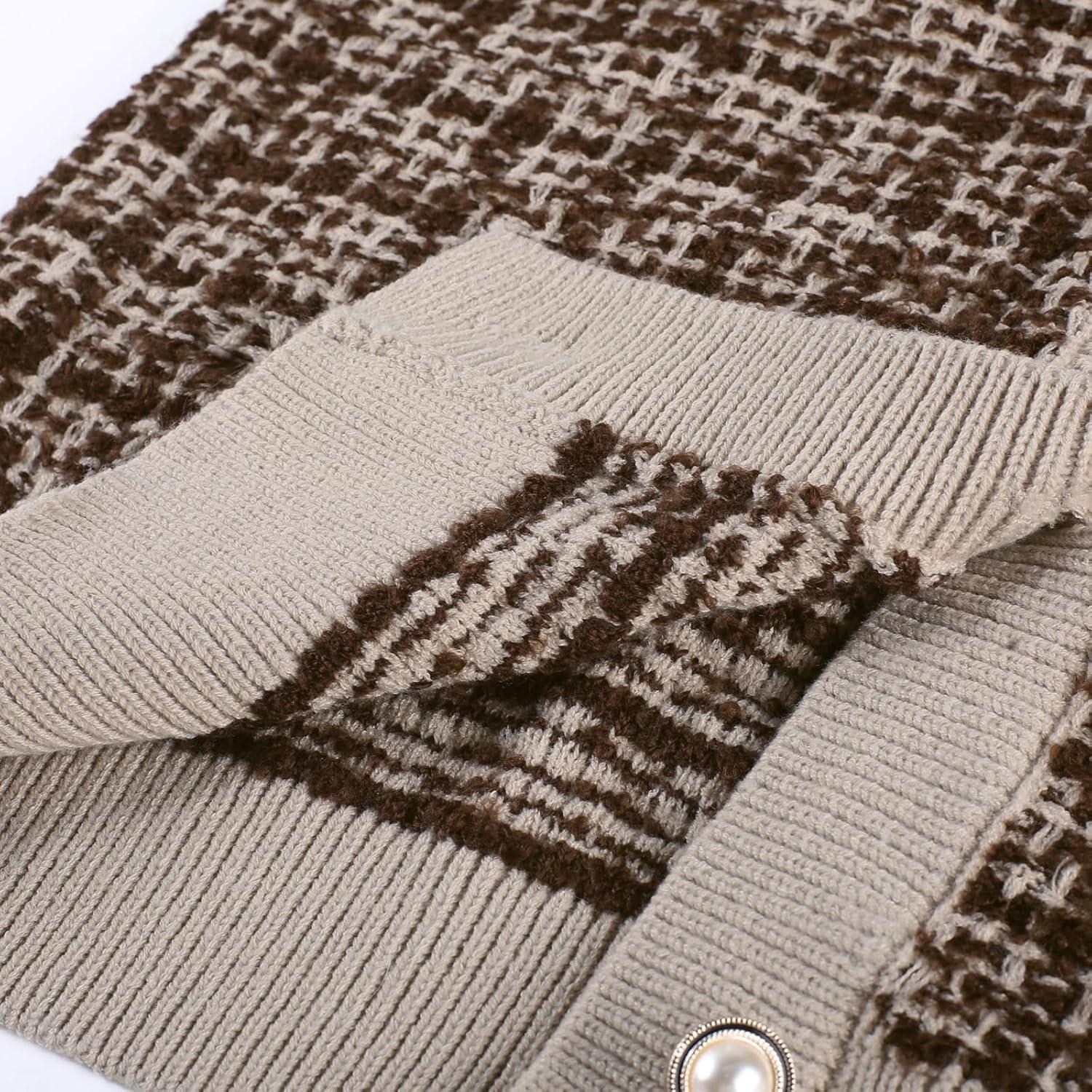 imageGRACE KARIN Womens Open Front Button Down Long Sleeve Texture Knit Cardigan Sweaters with PocketsMix Brown