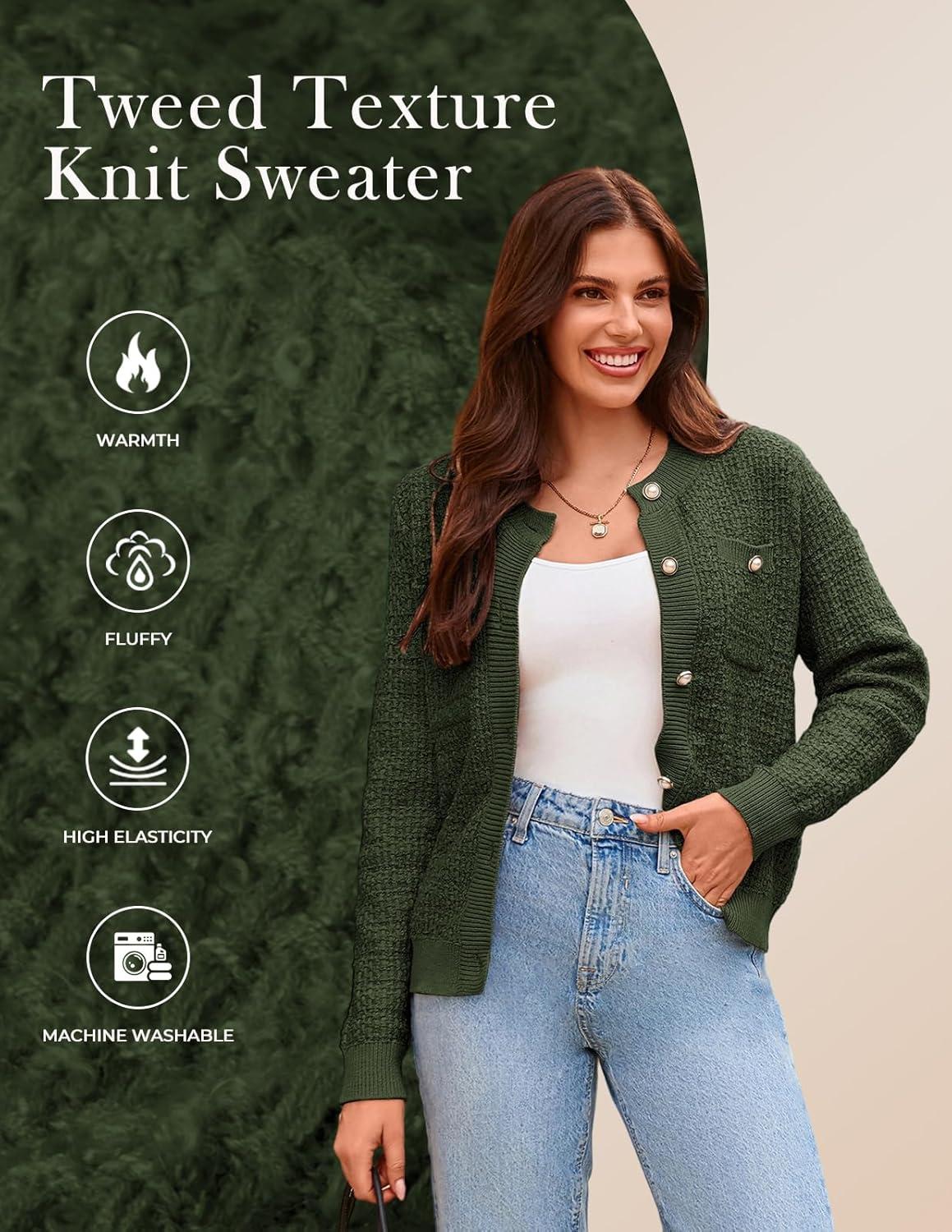 imageGRACE KARIN Womens Open Front Button Down Long Sleeve Texture Knit Cardigan Sweaters with PocketsOlive Green